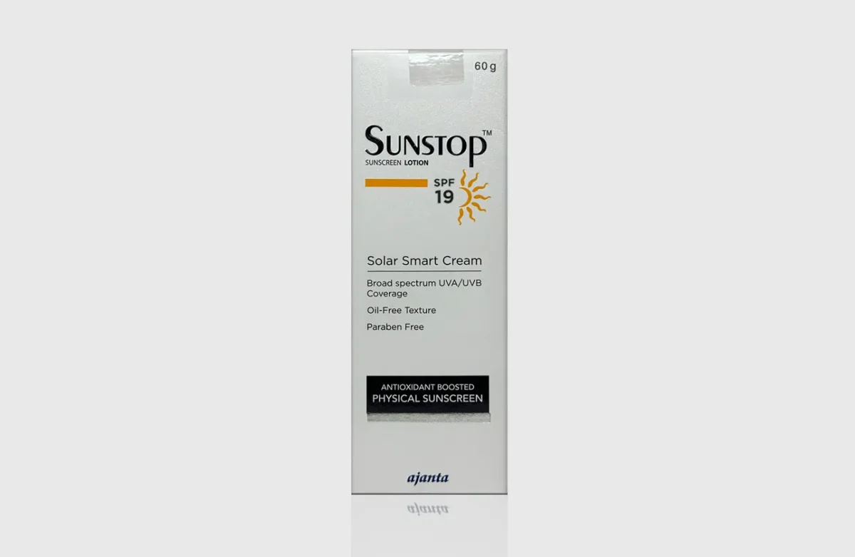 Sunscreen Sunstop cream packaging, SPF 19, 60 grams